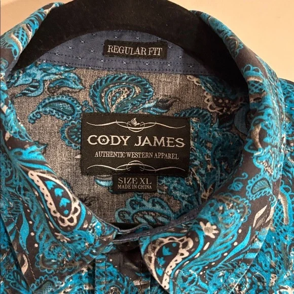 Men's Blue Paisley Western Button Up Shirt Cody James Authentic Western Wear - Picture 6 of 17